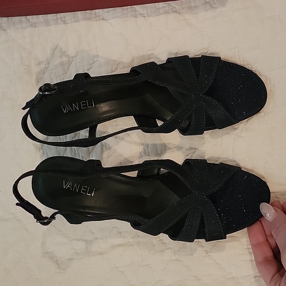 Vaneli Sparkle Navy 9.5 Narrow Kitten Heel Strappy Dress - Picture 12 of 12